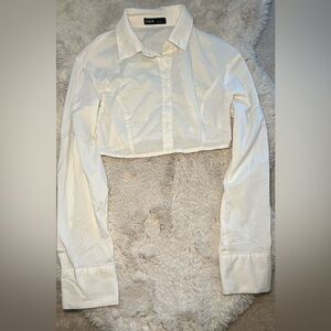 SHEIN Cream Cropped Button-Up Shirt